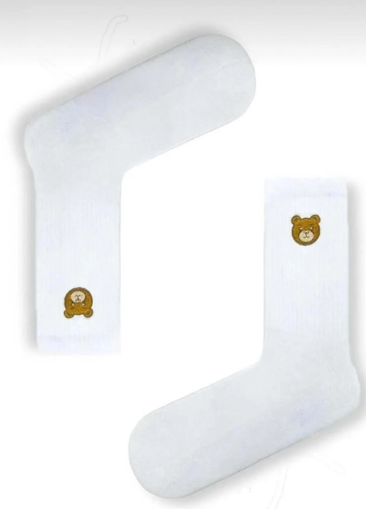 %100 Pamuklu Beyaz Hayvan Desenli Nakışlı Havlu Çorap