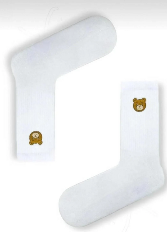 %100 Pamuklu Beyaz Hayvan Desenli Nakışlı Havlu Çorap