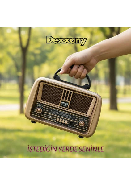 Dexxony Kahverengi Bluetoothlu Büyük Boy Nostaljik Radyo - Elektrikli, Şarjlı ve Pilli