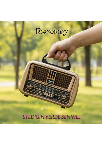 Dexxony Kahverengi Bluetoothlu Büyük Boy Nostaljik Radyo - Elektrikli, Şarjlı ve Pilli