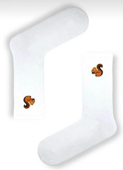 %100 Pamuklu Beyaz Hayvan Desenli Nakışlı Havlu Çorap