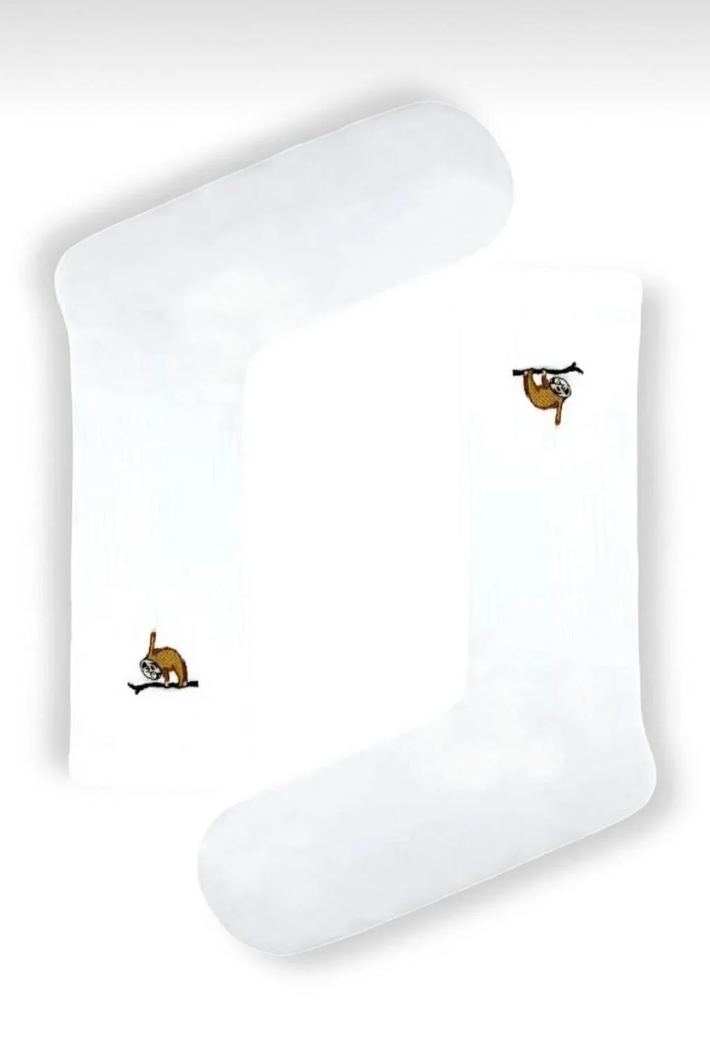 %100 Pamuklu Beyaz Hayvan Desenli Nakışlı Havlu Çorap