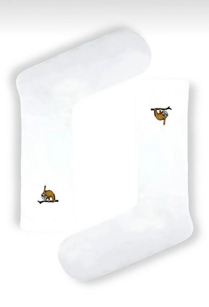 %100 Pamuklu Beyaz Hayvan Desenli Nakışlı Havlu Çorap